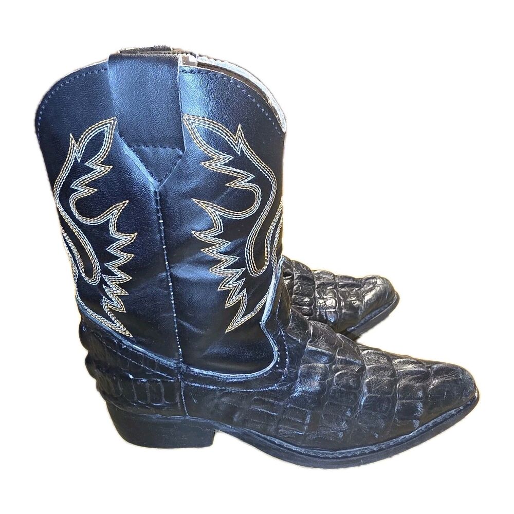 GUERRERO BOTITAS 7C Toddler Black Leather Western Cowboy Rodeo Crocodile Boots